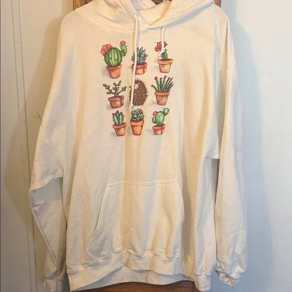 Urban Outfitters Cream Hoodie with Cactus Print
